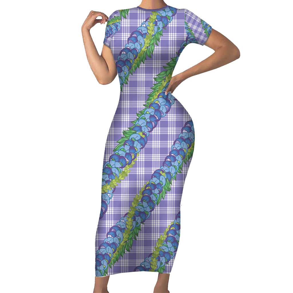 Hawaii Jade Vine Lei Short Sleeve Bodycon Dress Aloha Palaka Motif - Purple LT14 Long Dress Purple - Polynesian Pride