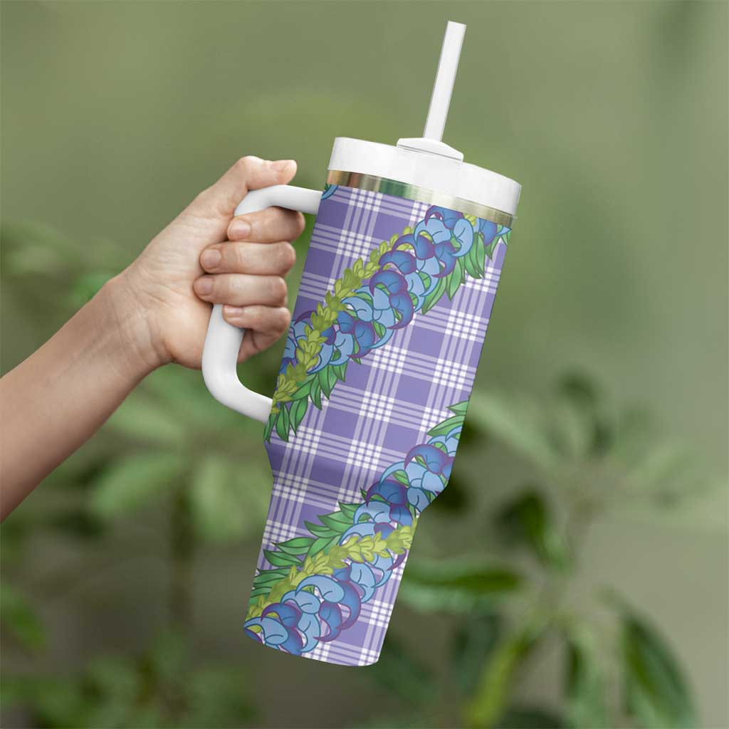Hawaii Jade Vine Lei Tumbler With Handle Aloha Palaka Motif - Purple LT14 - Polynesian Pride