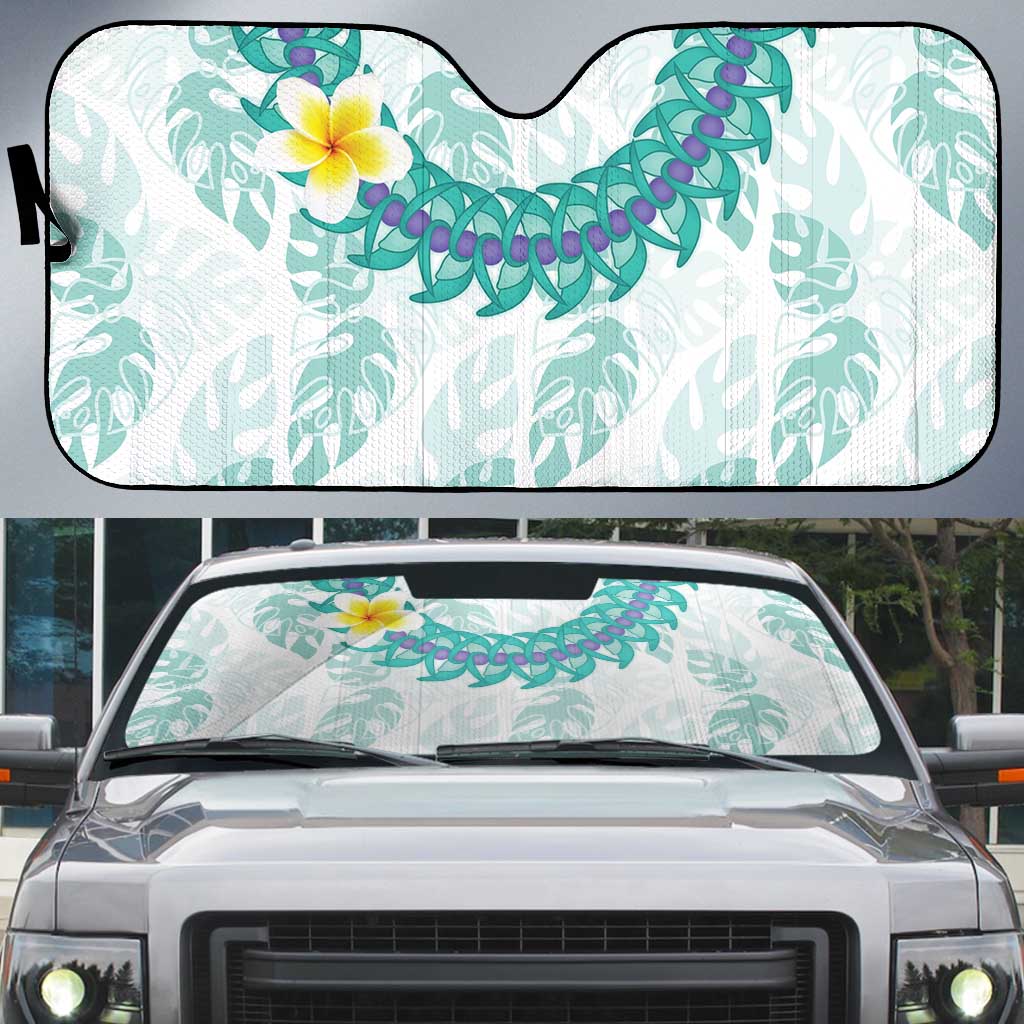 Jade Vine Lei Hawaii Auto Sun Shade Aloha Seamless Tropical Leaves LT14 White - Polynesian Pride