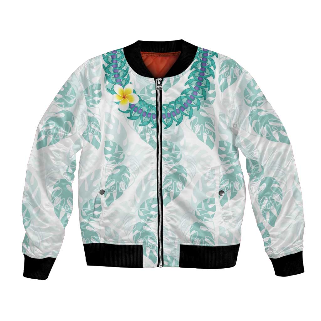 Jade Vine Lei Hawaii Bomber Jacket Aloha Seamless Tropical Leaves LT14 Unisex White - Polynesian Pride