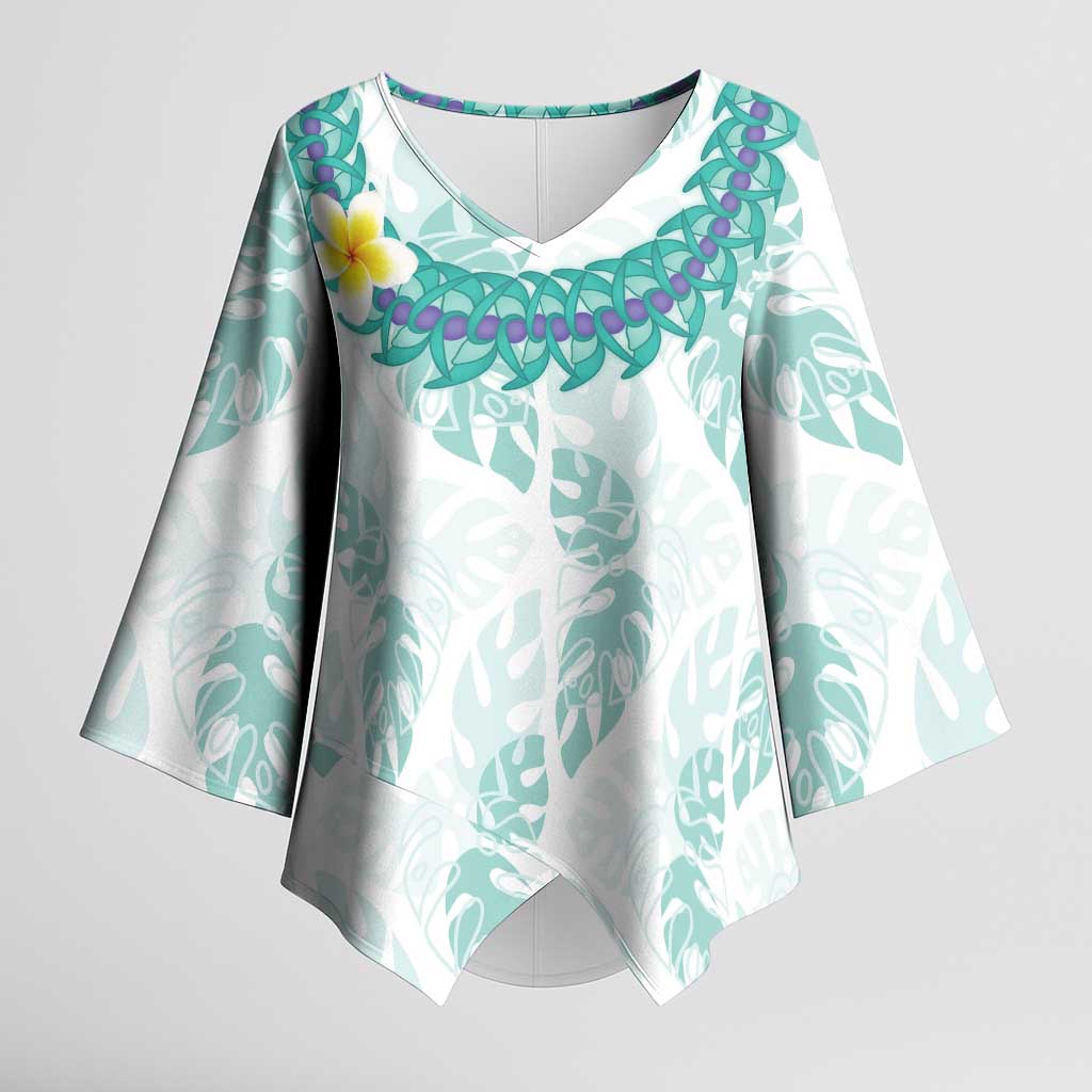 Jade Vine Lei Hawaii Kimono Sleeve Blouse Aloha Seamless Tropical Leaves LT14 Female White - Polynesian Pride