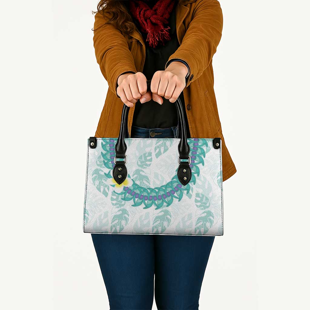 Jade Vine Lei Hawaii Leather Bag Aloha Seamless Tropical Leaves LT14 White - Polynesian Pride