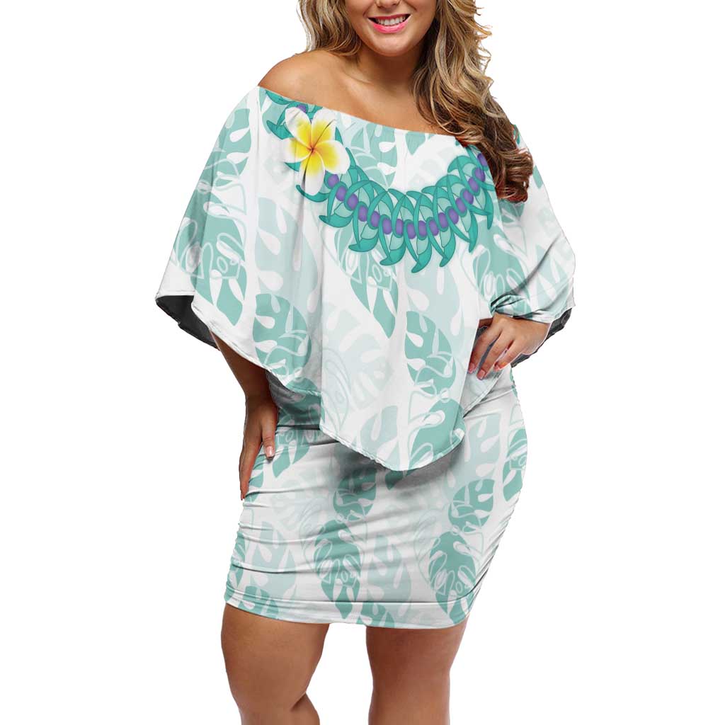 Jade Vine Lei Hawaii Off Shoulder Short Dress Aloha Seamless Tropical Leaves LT14 Women White - Polynesian Pride