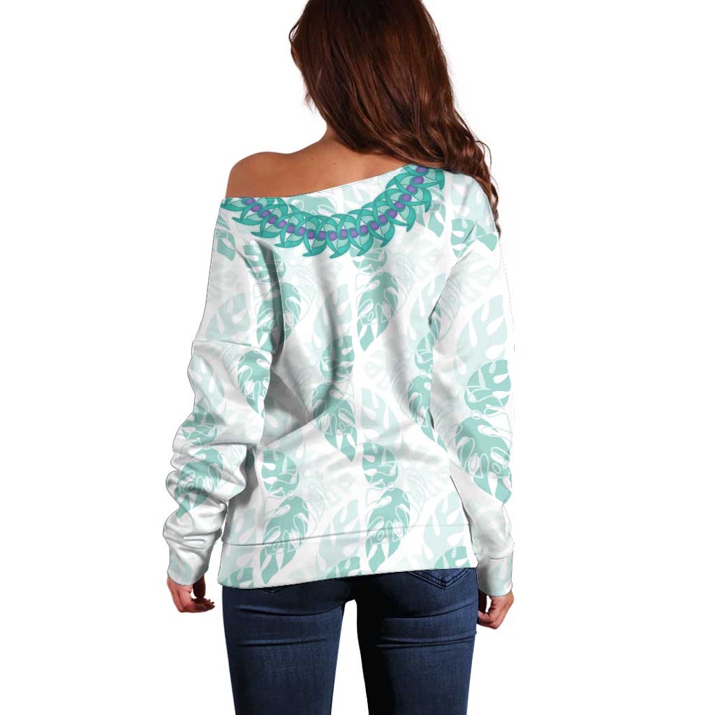 Jade Vine Lei Hawaii Off Shoulder Sweater Aloha Seamless Tropical Leaves LT14 - Polynesian Pride