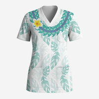 Jade Vine Lei Hawaii Scrub Top Aloha Seamless Tropical Leaves LT14 Adult White - Polynesian Pride