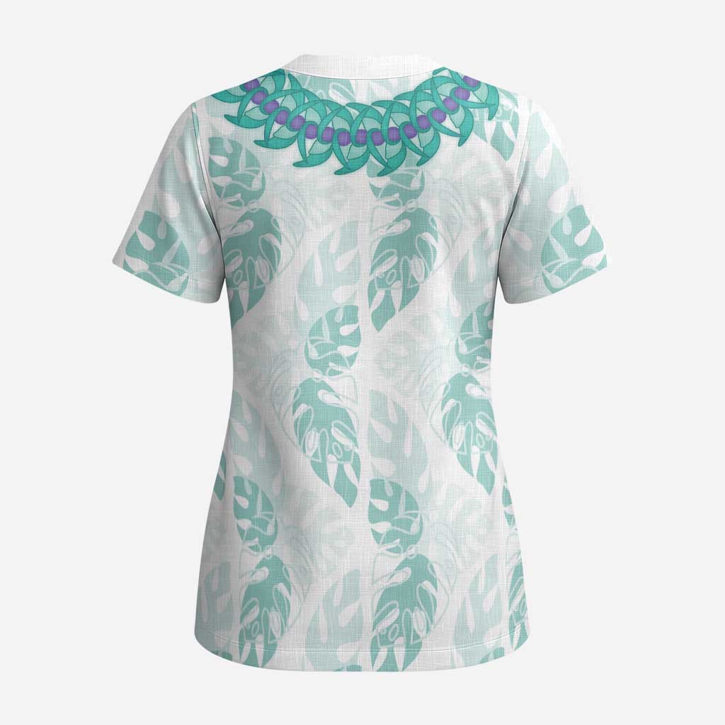 Jade Vine Lei Hawaii Scrub Top Aloha Seamless Tropical Leaves LT14 - Polynesian Pride