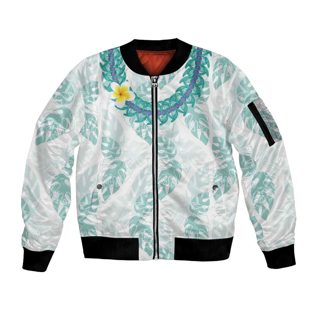 Jade Vine Lei Hawaii Sleeve Zip Bomber Jacket Aloha Seamless Tropical Leaves LT14 Unisex White - Polynesian Pride