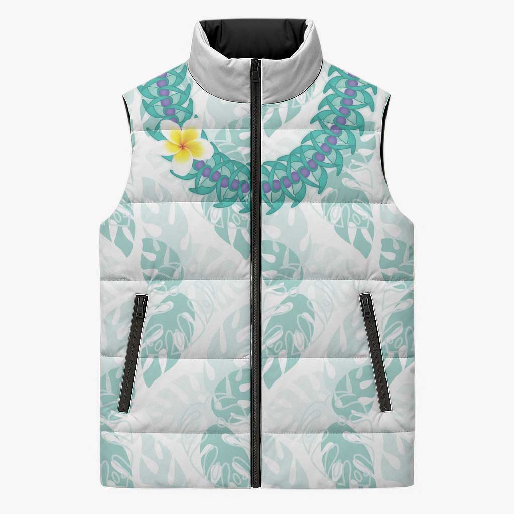 Jade Vine Lei Hawaii Sleeveless Puffer Jacket Aloha Seamless Tropical Leaves LT14 Unisex White - Polynesian Pride