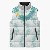 Jade Vine Lei Hawaii Sleeveless Puffer Jacket Aloha Seamless Tropical Leaves LT14 Unisex White - Polynesian Pride