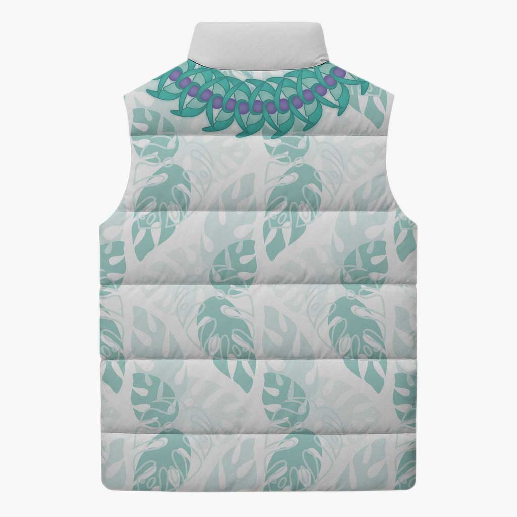 Jade Vine Lei Hawaii Sleeveless Puffer Jacket Aloha Seamless Tropical Leaves LT14 - Polynesian Pride