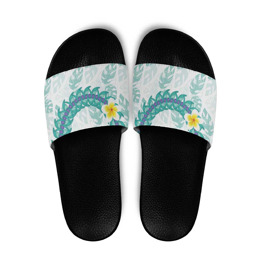 Jade Vine Lei Hawaii Slide Sandals Aloha Seamless Tropical Leaves LT14 White - Polynesian Pride