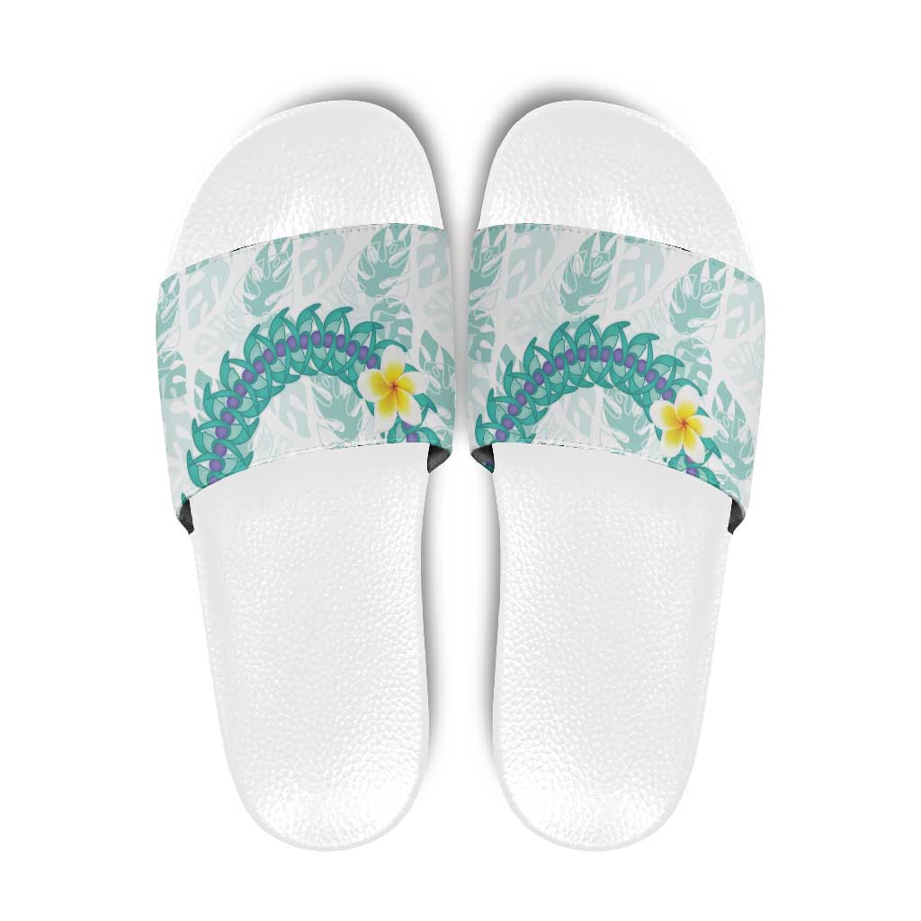 Jade Vine Lei Hawaii Slide Sandals Aloha Seamless Tropical Leaves LT14 White - Polynesian Pride