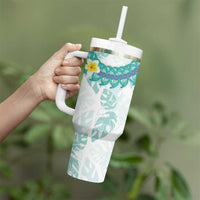 Jade Vine Lei Hawaii Tumbler With Handle Aloha Seamless Tropical Leaves LT14 - Polynesian Pride