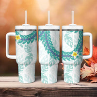 Jade Vine Lei Hawaii Tumbler With Handle Aloha Seamless Tropical Leaves LT14 - Polynesian Pride