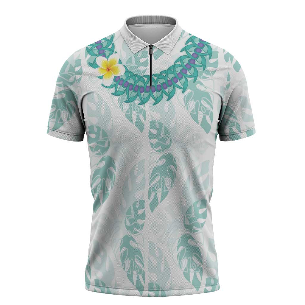 Jade Vine Lei Hawaii Zipper Polo Shirt Aloha Seamless Tropical Leaves LT14 White - Polynesian Pride