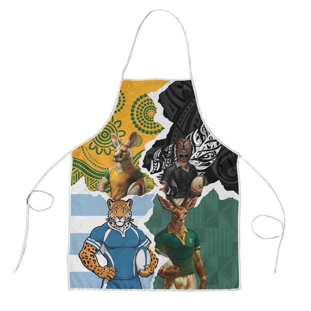 Rugby 2025 Championship Apron Southern Hemisphere Countries Mascots LT14 Black - Polynesian Pride