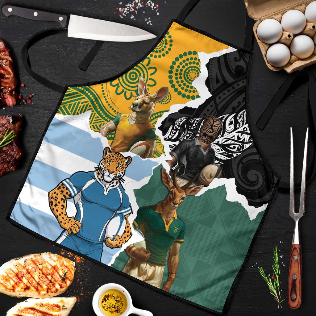 Rugby 2025 Championship Apron Southern Hemisphere Countries Mascots LT14 Black - Polynesian Pride