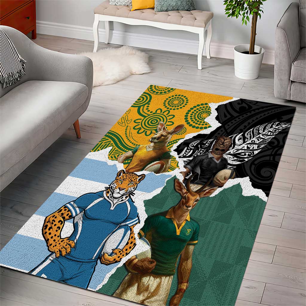 Rugby 2025 Championship Area Rug Southern Hemisphere Countries Mascots LT14 - Polynesian Pride
