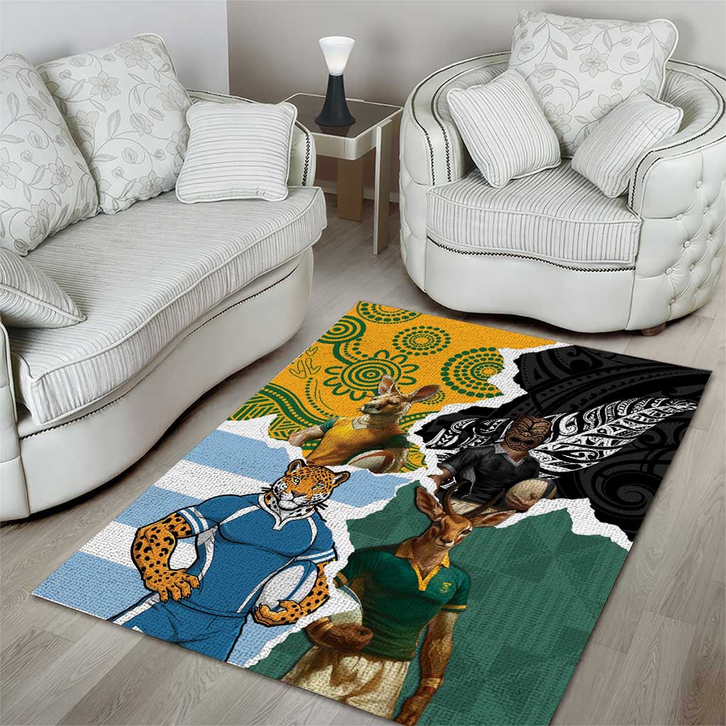 Rugby 2025 Championship Area Rug Southern Hemisphere Countries Mascots LT14 - Polynesian Pride