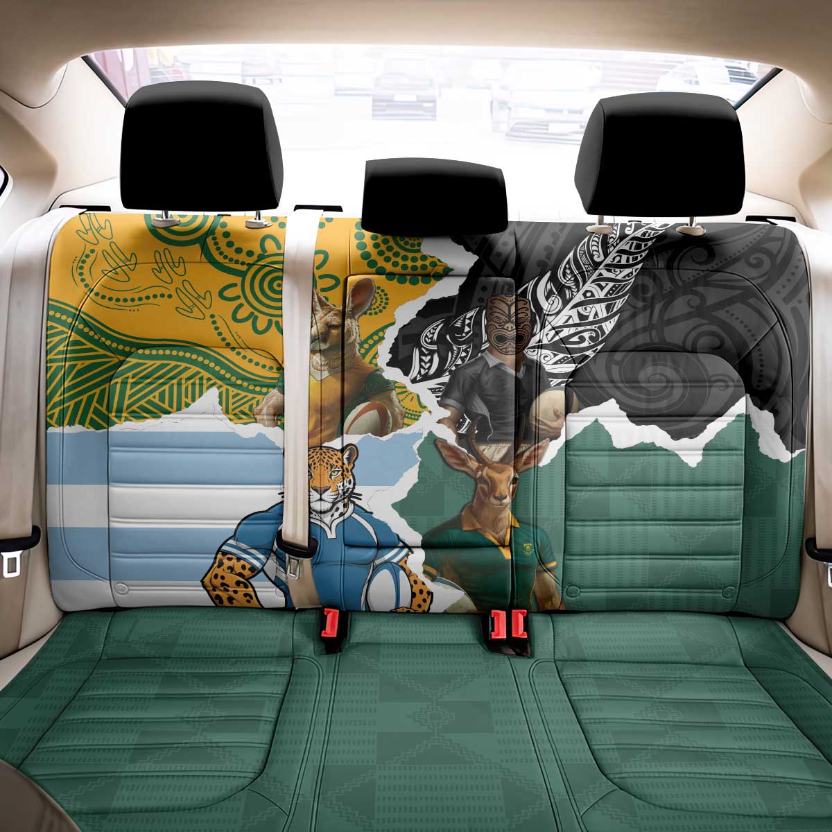 Rugby 2025 Championship Back Car Seat Cover Southern Hemisphere Countries Mascots LT14 - Polynesian Pride
