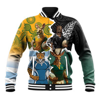 Personalised Rugby 2025 Championship Baseball Jacket Southern Hemisphere Countries Mascots LT14 Unisex Black - Polynesian Pride