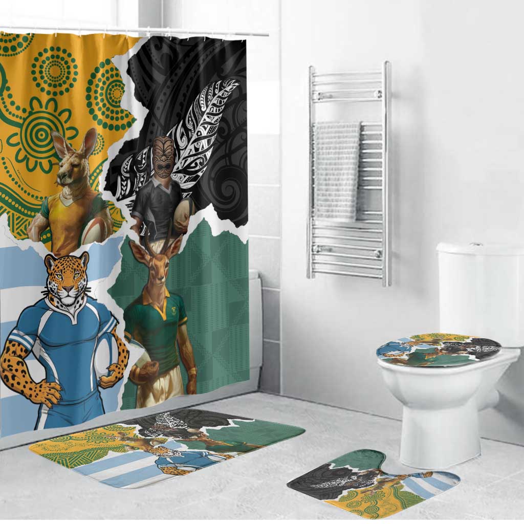 Rugby 2025 Championship Bathroom Set Southern Hemisphere Countries Mascots LT14 Bathroom Set (4 pcs) Black - Polynesian Pride