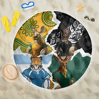 Rugby 2025 Championship Beach Blanket Southern Hemisphere Countries Mascots LT14 One Size 150cm Black - Polynesian Pride