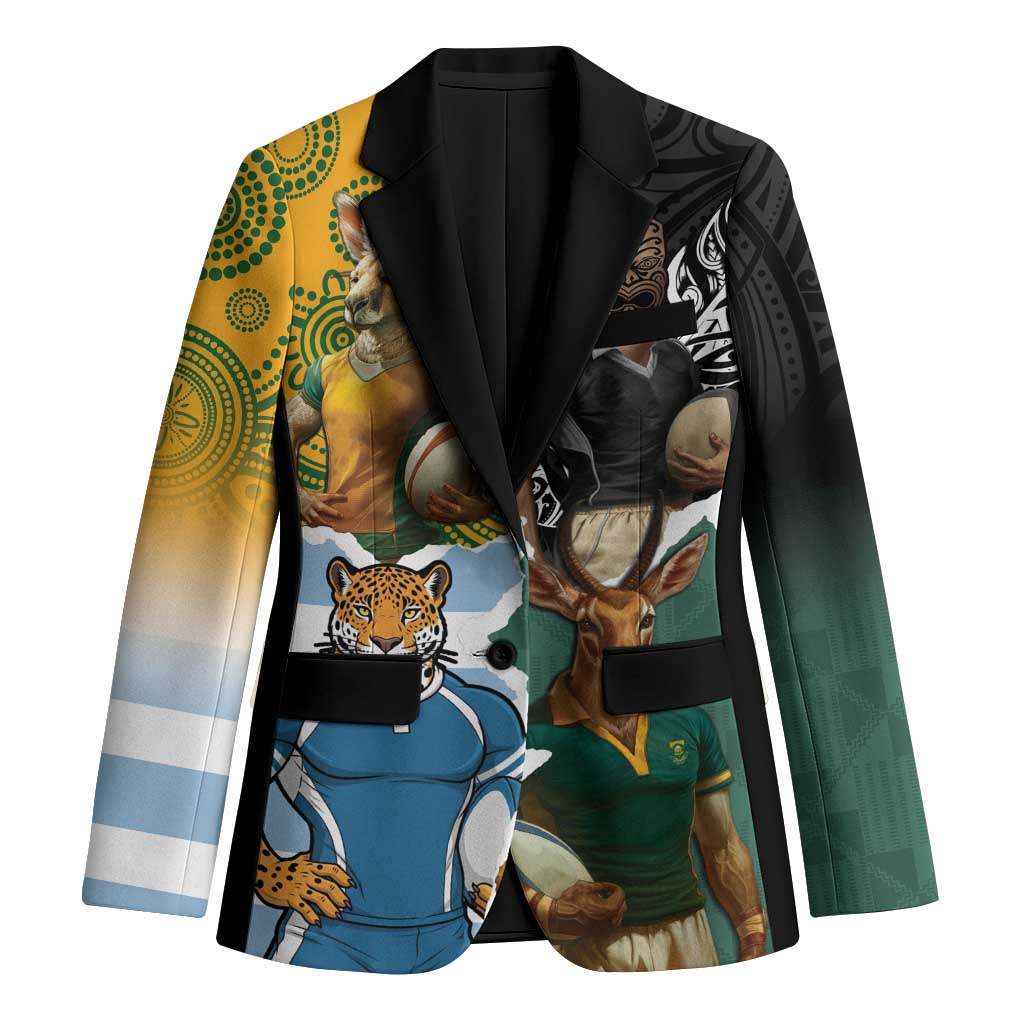 Personalised Rugby 2025 Championship Blazer Southern Hemisphere Countries Mascots LT14 Unisex Black - Polynesian Pride