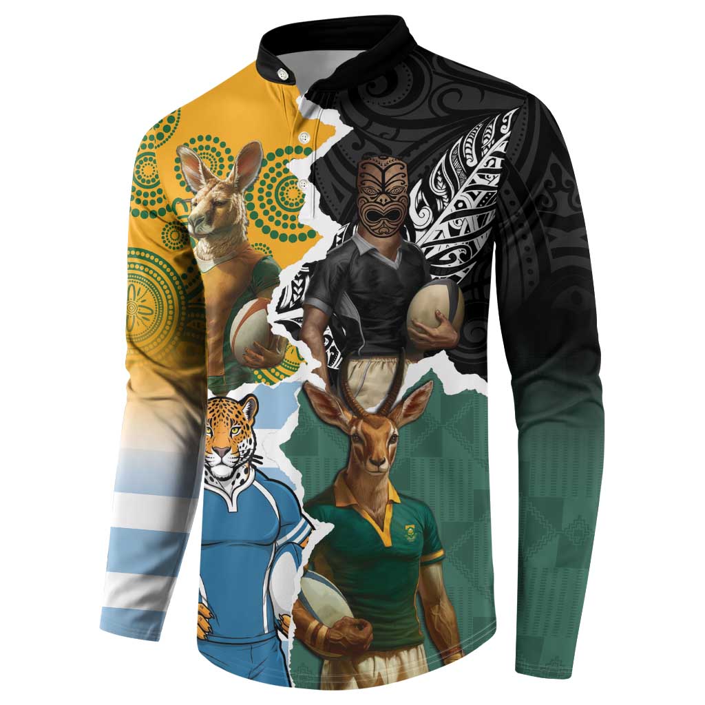Personalised Rugby 2025 Championship Button Sweatshirt Southern Hemisphere Countries Mascots LT14 - Polynesian Pride