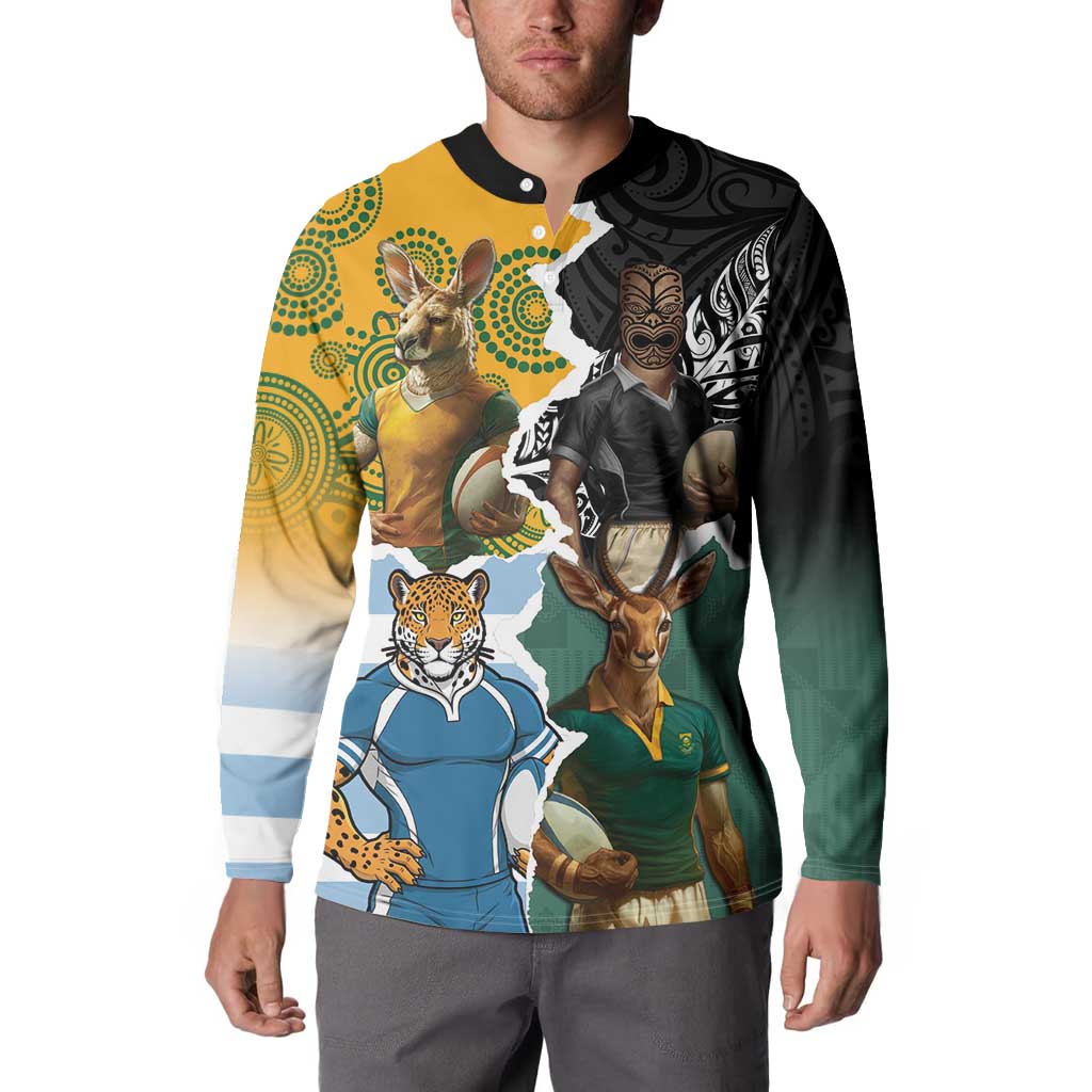 Personalised Rugby 2025 Championship Button Sweatshirt Southern Hemisphere Countries Mascots LT14 - Polynesian Pride