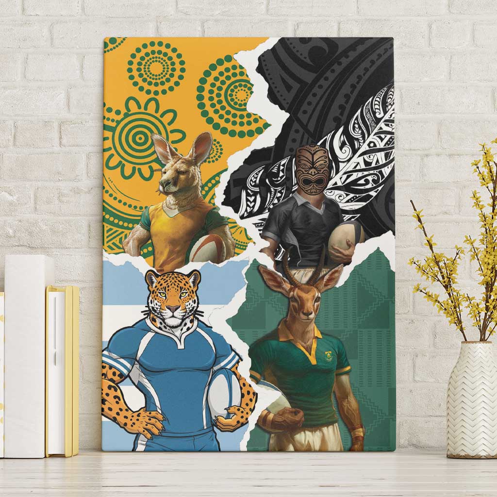 Rugby 2025 Championship Canvas Wall Art Southern Hemisphere Countries Mascots LT14 Without Frame Black - Polynesian Pride