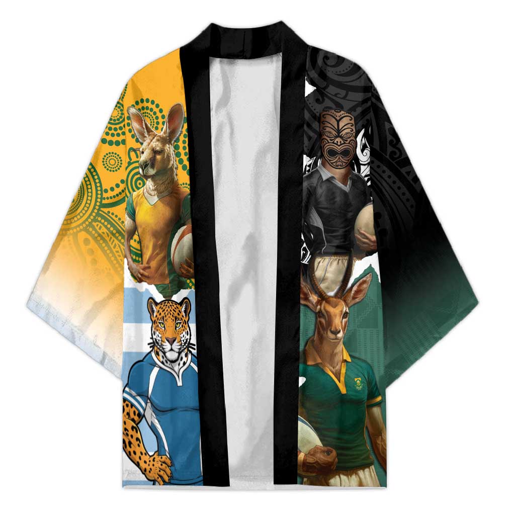 Personalised Rugby 2025 Championship Kimono Southern Hemisphere Countries Mascots LT14 Unisex Black - Polynesian Pride