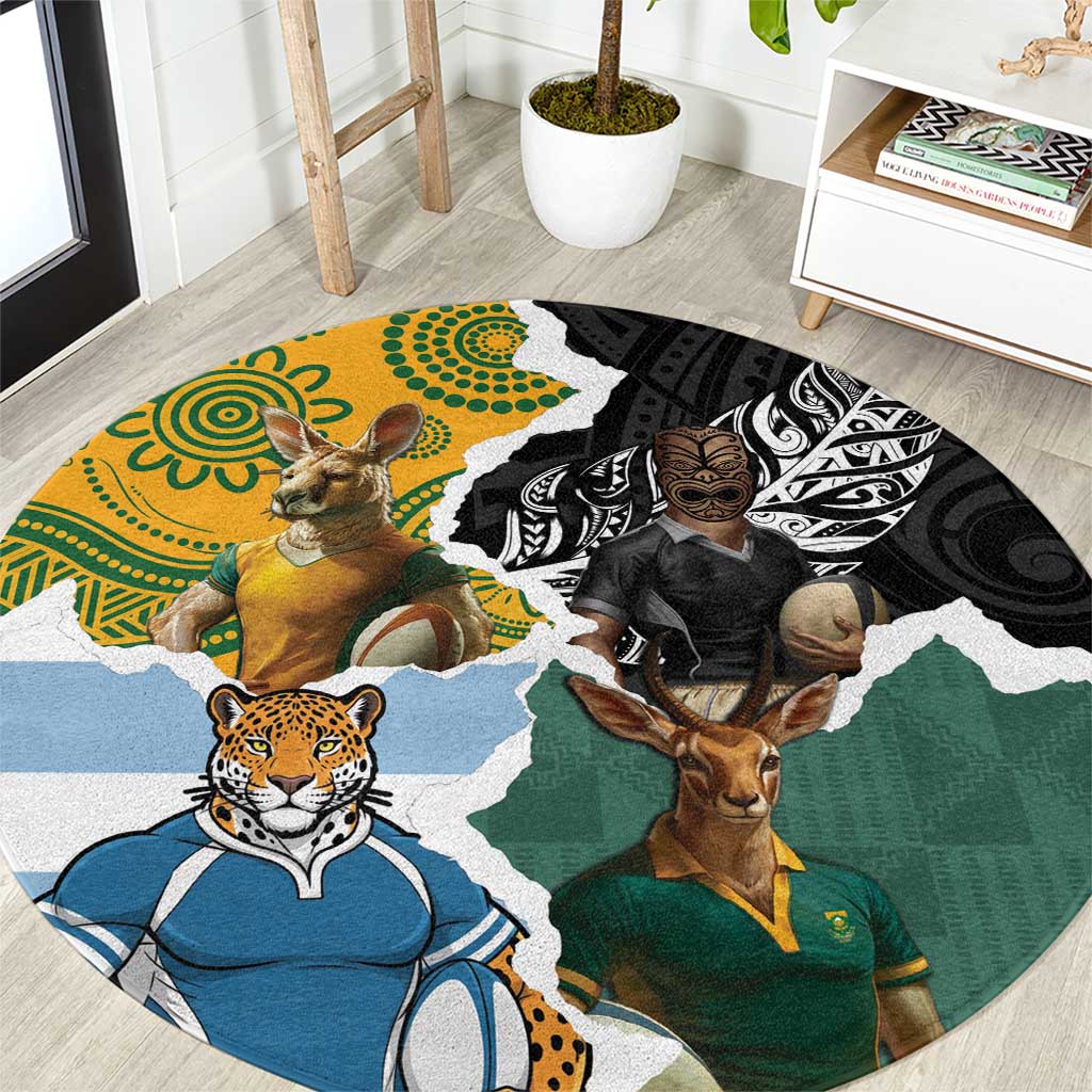Rugby 2025 Championship Round Carpet Southern Hemisphere Countries Mascots LT14 Black - Polynesian Pride