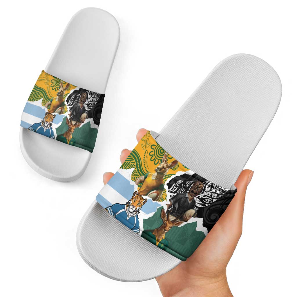Rugby 2025 Championship Slide Sandals Southern Hemisphere Countries Mascots LT14 - Polynesian Pride