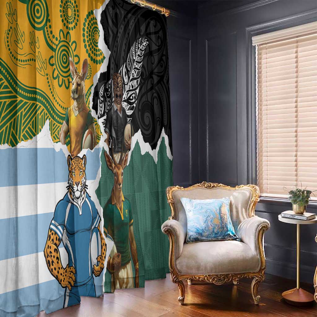 Rugby 2025 Championship Window Curtain Southern Hemisphere Countries Mascots LT14 - Polynesian Pride