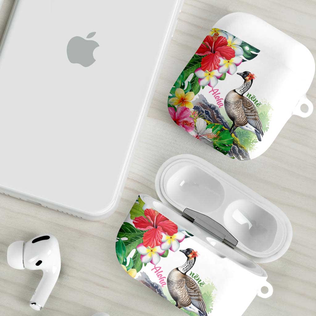 Aloha Hawaii Nene Goose AirPods Case Tropical Flowers Watercolor Stylized LT14 - Polynesian Pride