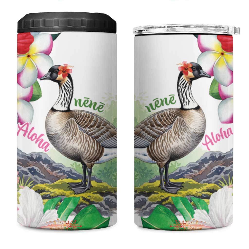 Aloha Hawaii Nene Goose 4 in 1 Can Cooler Tumbler Tropical Flowers Watercolor Stylized LT14 One Size: 16 oz White - Polynesian Pride