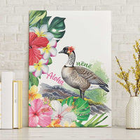 Aloha Hawaii Nene Goose Canvas Wall Art Tropical Flowers Watercolor Stylized LT14 Without Frame White - Polynesian Pride