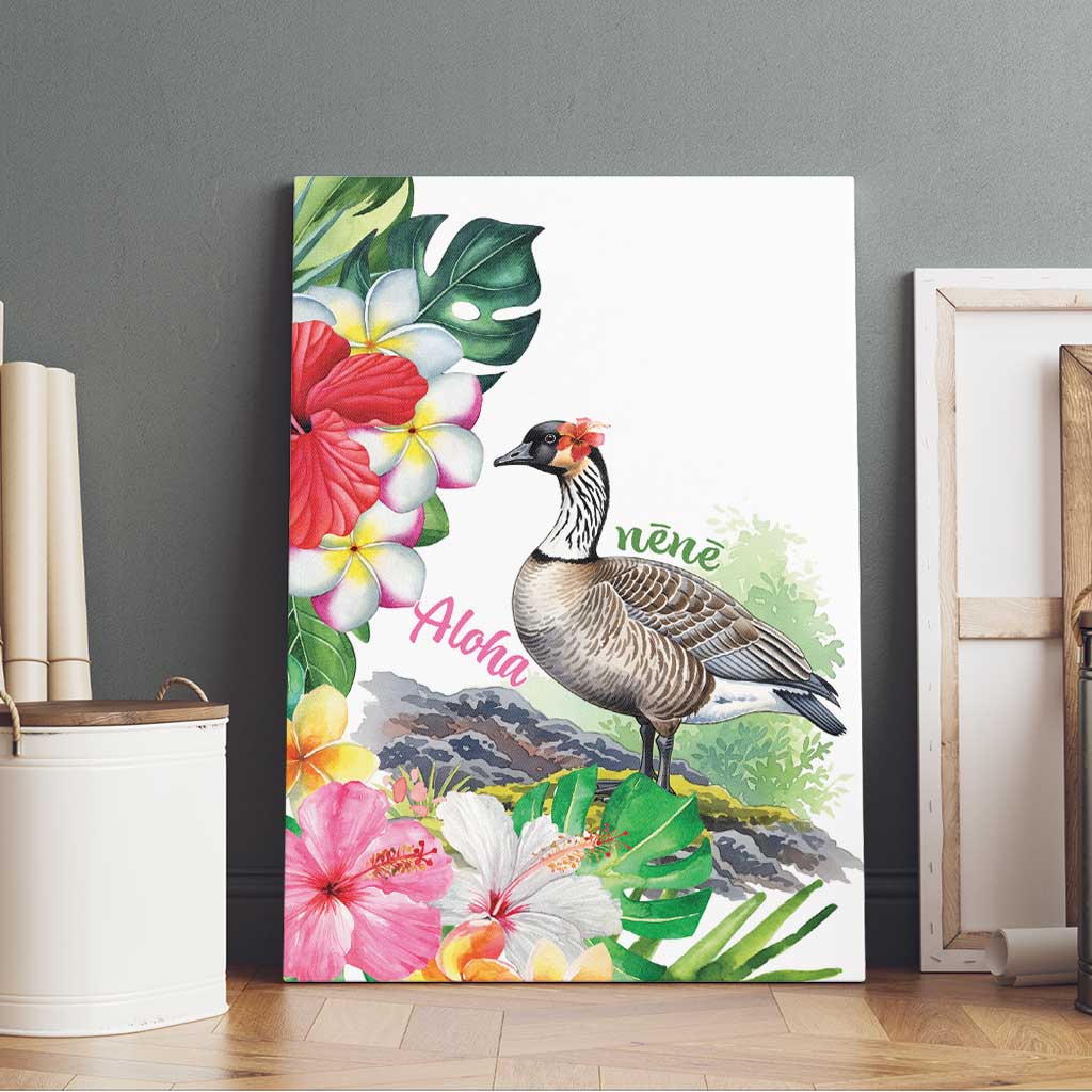 Aloha Hawaii Nene Goose Canvas Wall Art Tropical Flowers Watercolor Stylized LT14 - Polynesian Pride