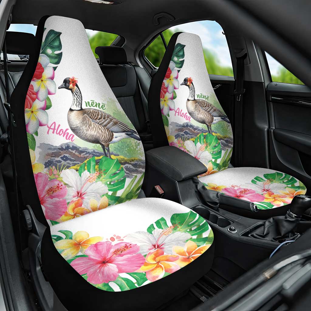 Aloha Hawaii Nene Goose Car Seat Cover Tropical Flowers Watercolor Stylized LT14 One Size White - Polynesian Pride