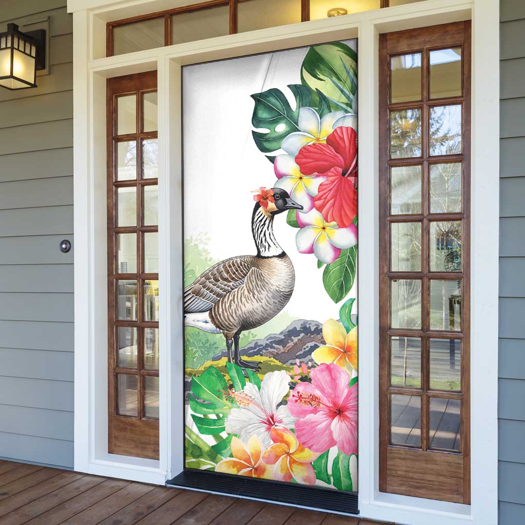 Aloha Hawaii Nene Goose Door Cover Tropical Flowers Watercolor Stylized LT14 - Polynesian Pride