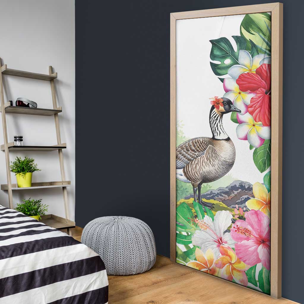 Aloha Hawaii Nene Goose Door Cover Tropical Flowers Watercolor Stylized LT14 - Polynesian Pride