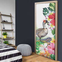 Aloha Hawaii Nene Goose Door Cover Tropical Flowers Watercolor Stylized LT14 - Polynesian Pride