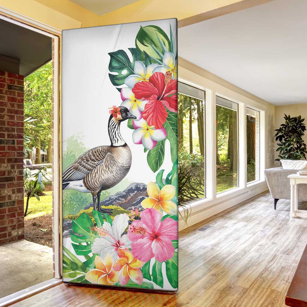 Aloha Hawaii Nene Goose Door Cover Tropical Flowers Watercolor Stylized LT14 - Polynesian Pride