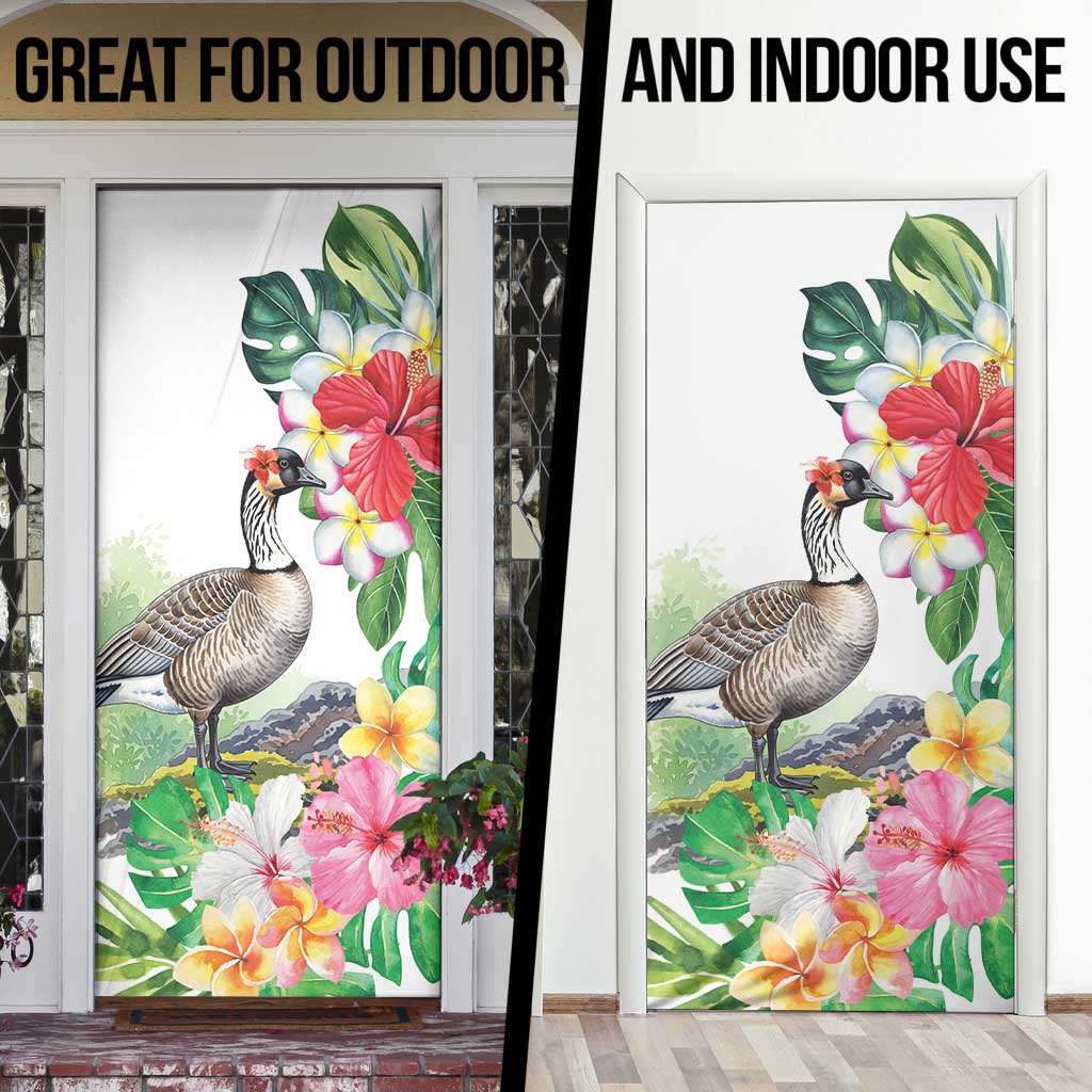 Aloha Hawaii Nene Goose Door Cover Tropical Flowers Watercolor Stylized LT14 - Polynesian Pride