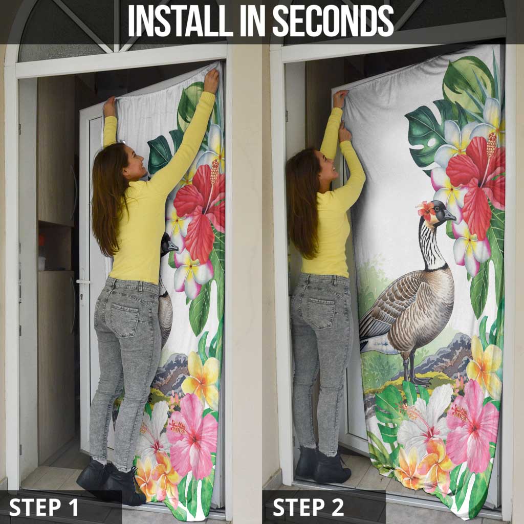Aloha Hawaii Nene Goose Door Cover Tropical Flowers Watercolor Stylized LT14 - Polynesian Pride