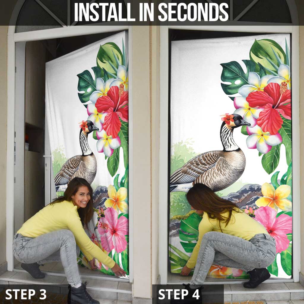 Aloha Hawaii Nene Goose Door Cover Tropical Flowers Watercolor Stylized LT14 - Polynesian Pride