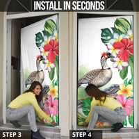 Aloha Hawaii Nene Goose Door Cover Tropical Flowers Watercolor Stylized LT14 - Polynesian Pride
