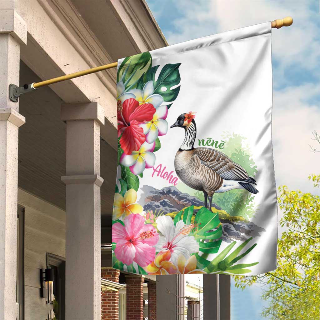 Aloha Hawaii Nene Goose Garden Flag Tropical Flowers Watercolor Stylized LT14 House Flag White - Polynesian Pride