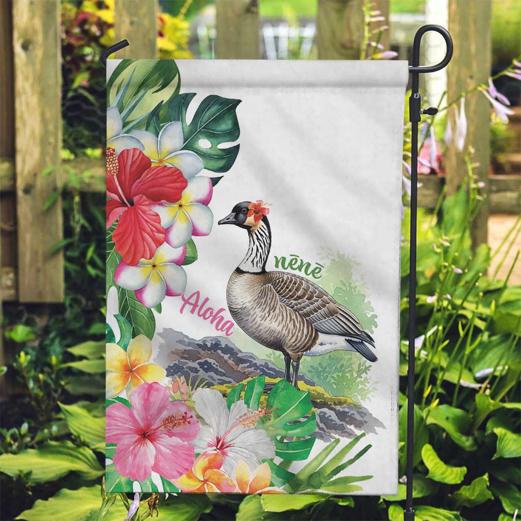 Aloha Hawaii Nene Goose Garden Flag Tropical Flowers Watercolor Stylized LT14 Garden Flag White - Polynesian Pride